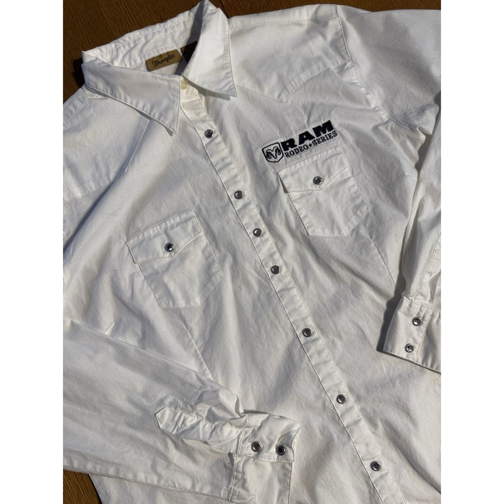 Wrangler‎ Pearl Snap Western Shirt Women's 2XL White RAM Rodeo Series Cowboy